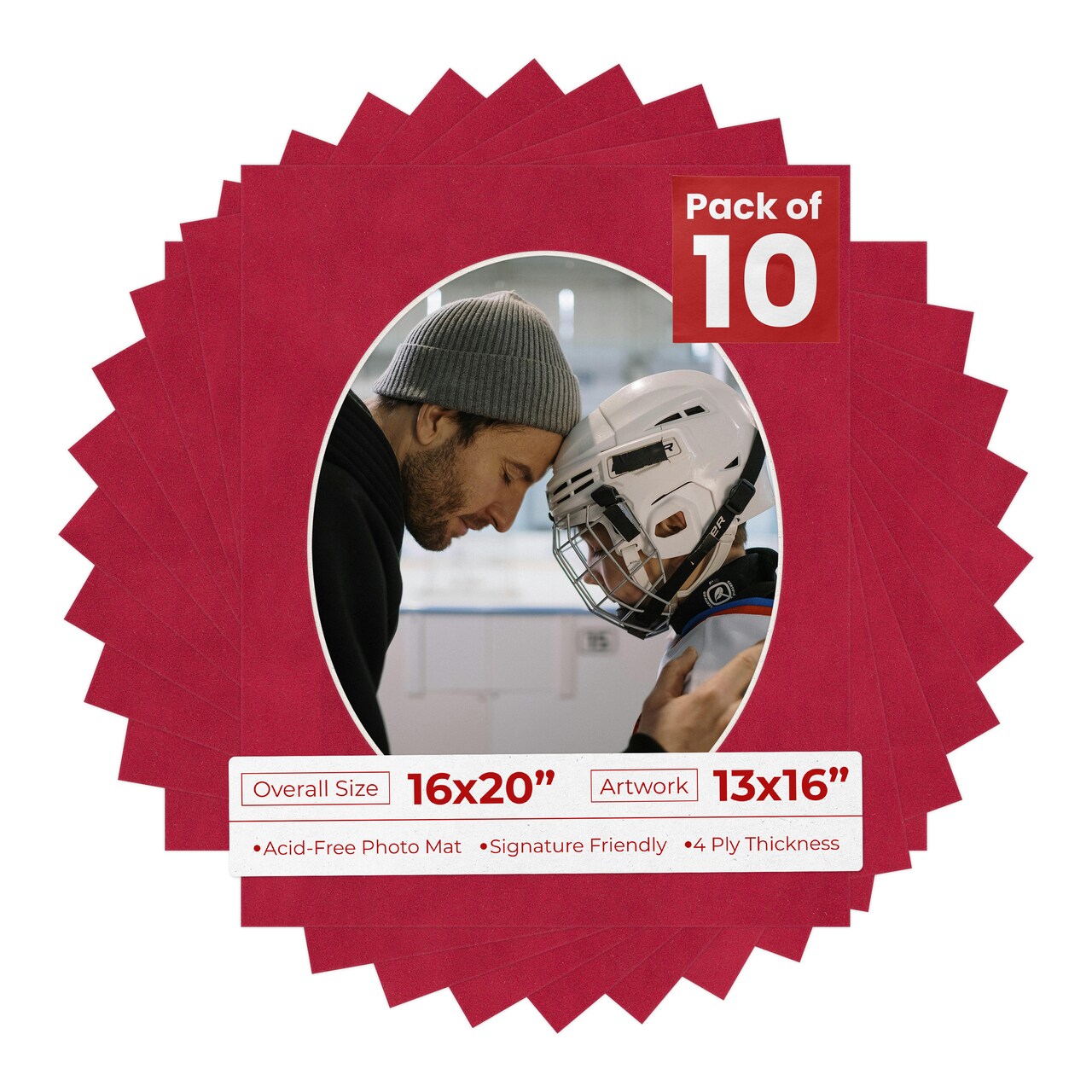 Red Suede Mat Board for 16x20 Frames - Oval Opening for 13x16 Photos